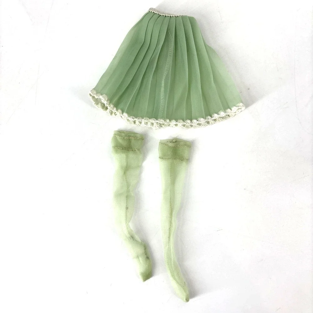 Vintage 60s Barbie Mint Green Sheer Nylon Stockings w Pleated‎ Skirt Lace Trim